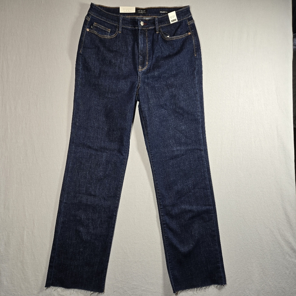 Judy Blue High Rise Straight Fit Jeans Size 15/32 Raw Hem Dark Wash Denim
